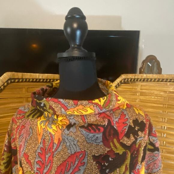 KIYO USA Floral Tapestry Cowl Neck Top XS Boho Artwear Fall Sweater Knit autumn - Picture 3 of 8